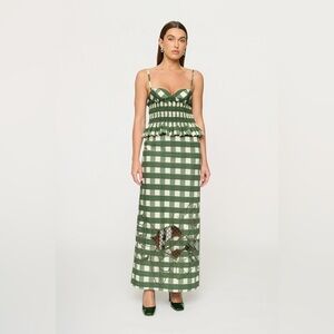 Clea Green and White Checkered Maxi Skirt